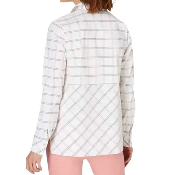 J. Jill White Striped Button-Front Top Size Medium - Picture 2 of 10